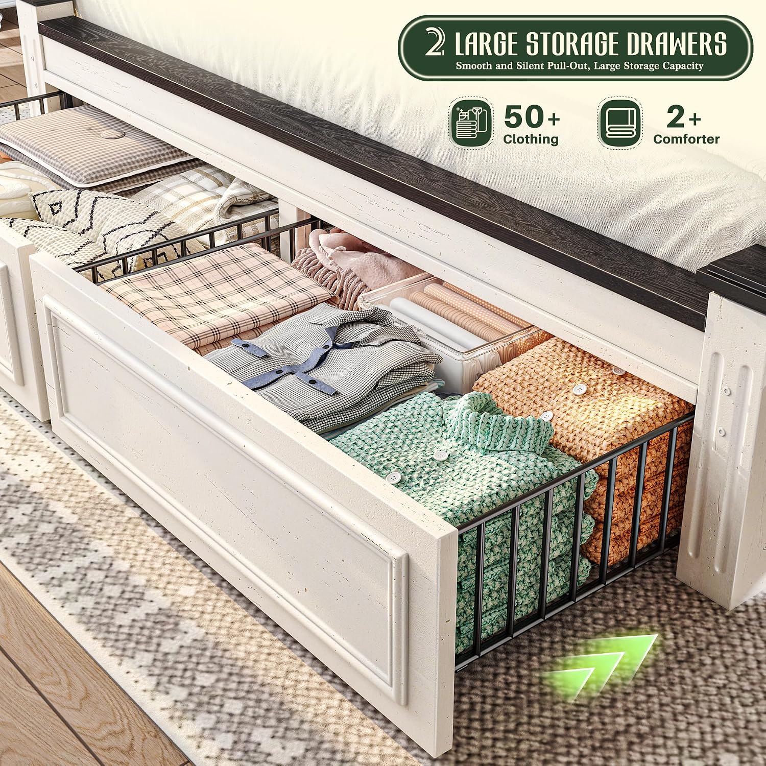 King Size Bed Frame With Storage Drawers - โครงเตียงขนาดคิงไซส์ หัวเตียงสูง 51 นิ้ว พร้อมลิ้นชักเก็บของ 2
