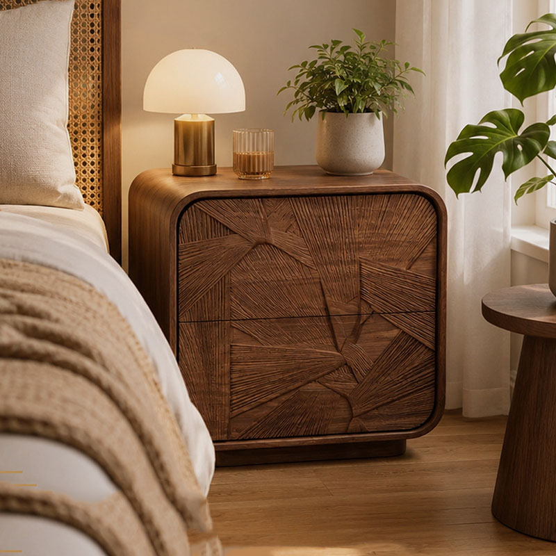Solid Wood Nightstand 2 Drawers - ตู้ลิ้นชักไม้ โต๊ะข้างเตียง ตู้เก็บของหรูหราสำหรับห้องนอน ตู้เก็บของเคลื่อนที่ โต๊ะข้างเตียง ตู้เก็บของอเนกประสงค์