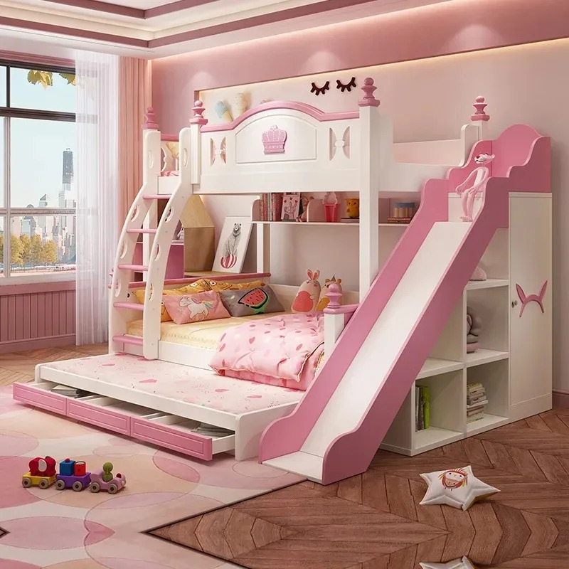 Bunk Bed With Stairs And Slide - เฟอร์นิเจอร์ห้องนอนเด็ก เตียงสองชั้นเด็กพร้อมบันได ชุดห้องนอนเด็ก เตียงสองชั้นเด็กพร้อมสไลเดอร์
