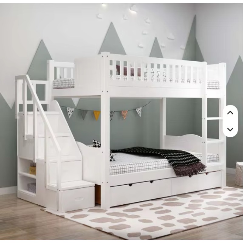 Bunk Bed With Stairs And Slide - เตียงสองชั้นเด็กขายดี เฟอร์นิเจอร์ไม้สนแท้ เตียงเด็กสองชั้นพร้อมสไลเดอร์และบันได