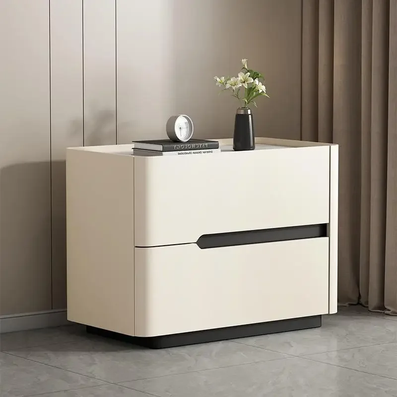Solid Wood Nightstand 2 Drawers - Nordic Modern Night ตารางเก็บความงามหรูหรา Minimalist ข้างเตียงตารางลิ้นชักอินเทรนด์