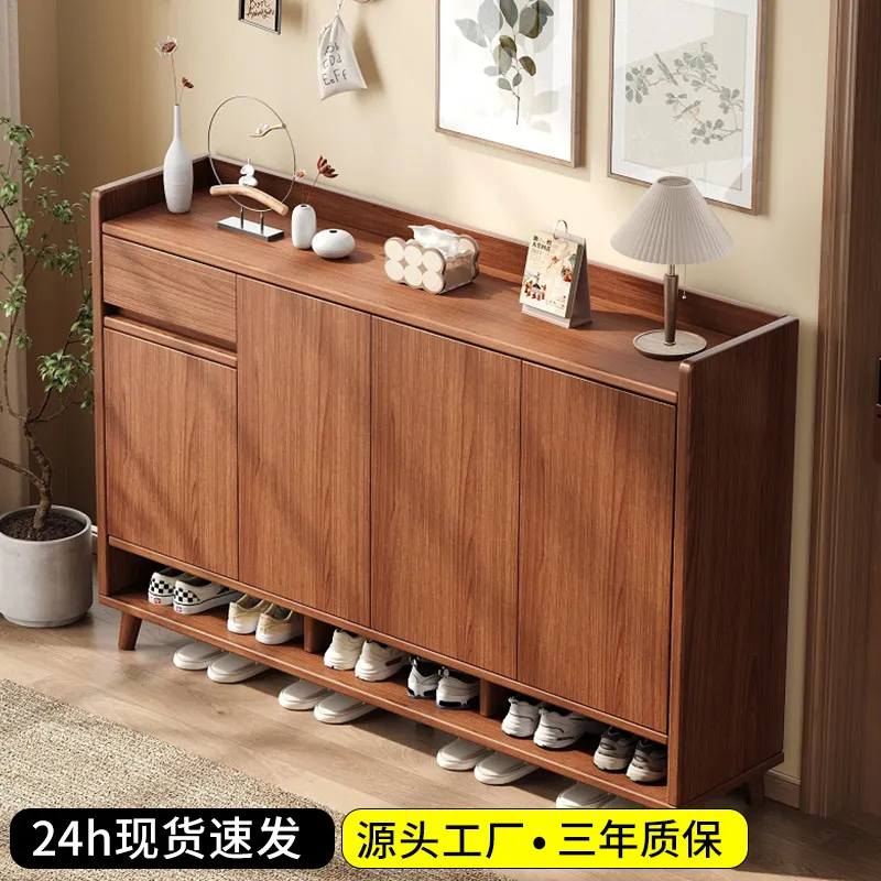 Shoe Rack Cabinet Narrow Entryway - ตู้เก็บรองเท้าไม้เนื้อแข็ง สำหรับทางเดินแคบ จุของได้เยอะ ใช้ในบ้าน ชั้นวางของหน้าประตูทางเข้า