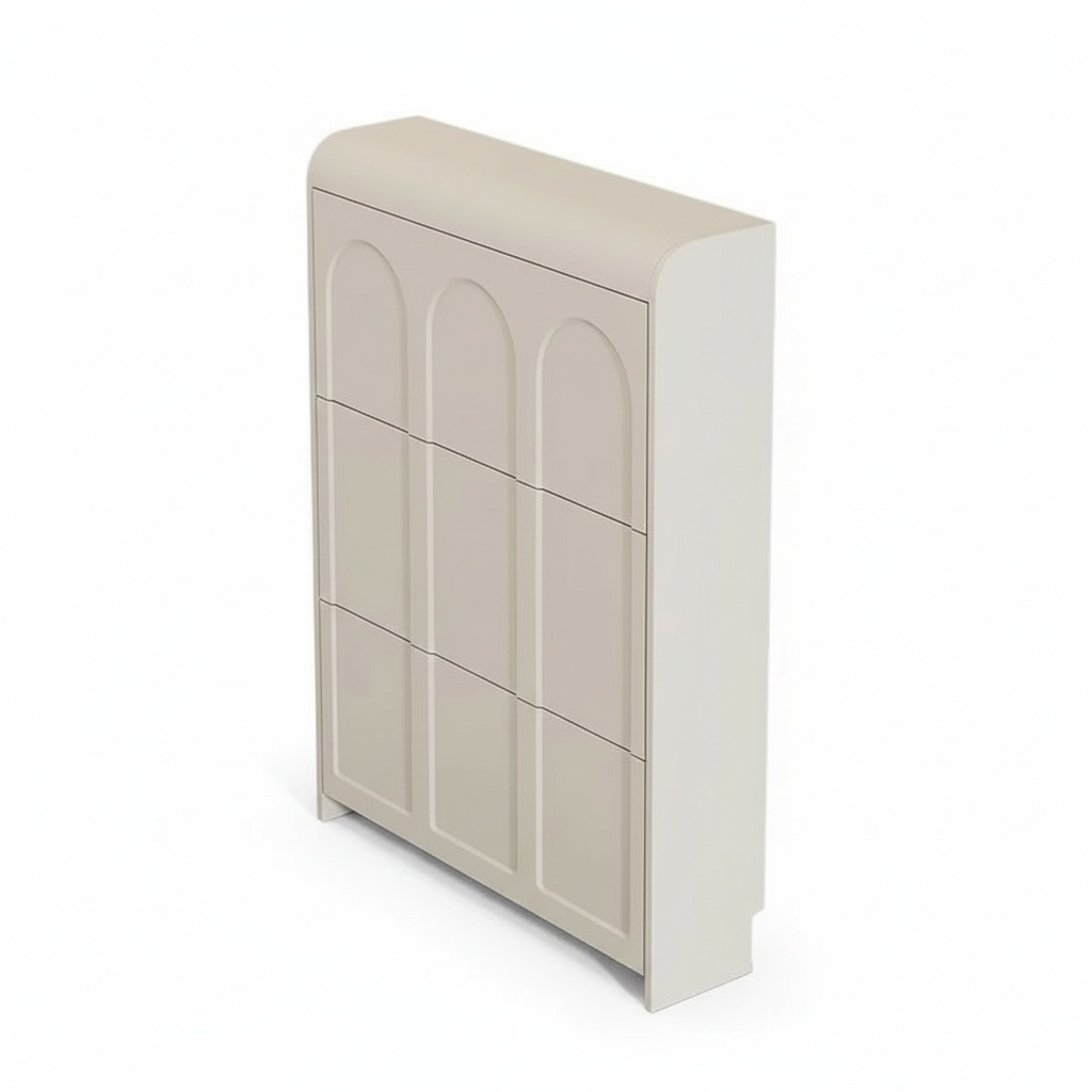 Shoe Rack Cabinet Narrow Entryway - ตู้เก็บรองเท้า, ตู้เก็บรองเท้าไม้สีครีมทันสมัย ดีไซน์บางเฉียบ พร้อมเก้าอี้นั่งสบาย, ตู้เก็บของบริเวณทางเข้าบ้าน