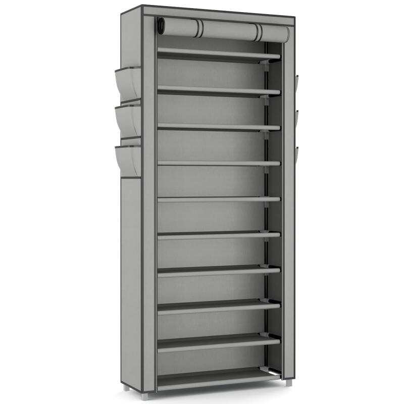 Shoe Rack Cabinet Narrow Entryway - ชั้นวางรองเท้าทรงสูงแบบประหยัดพื้นที่ ชั้นวางรองเท้าสำหรับตู้เสื้อผ้าหรือทางเข้าบ้าน 10 ชั้น พร้อมผ้าคลุมกันฝุ่น ชั้นวางรองเท้าแบบไม่ทอ