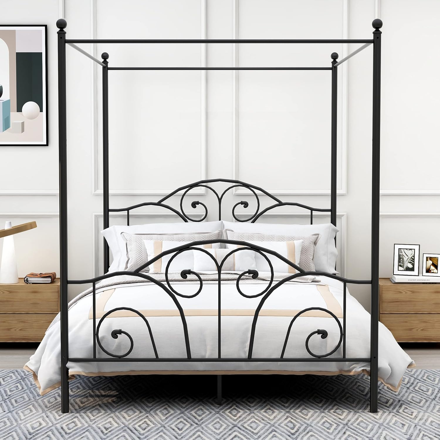 โครงเตียงโลหะขนาดควีนไซส์พร้อม - Canopy Bed Frame Metal Queen บทวิจารณ์และราคา