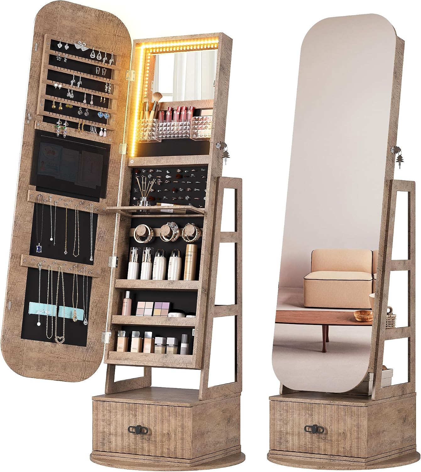 ตู้เก็บเครื่องประดับแบบหมุนได้ - Full Length Mirror Jewelry Armoire บทวิจารณ์และราคา