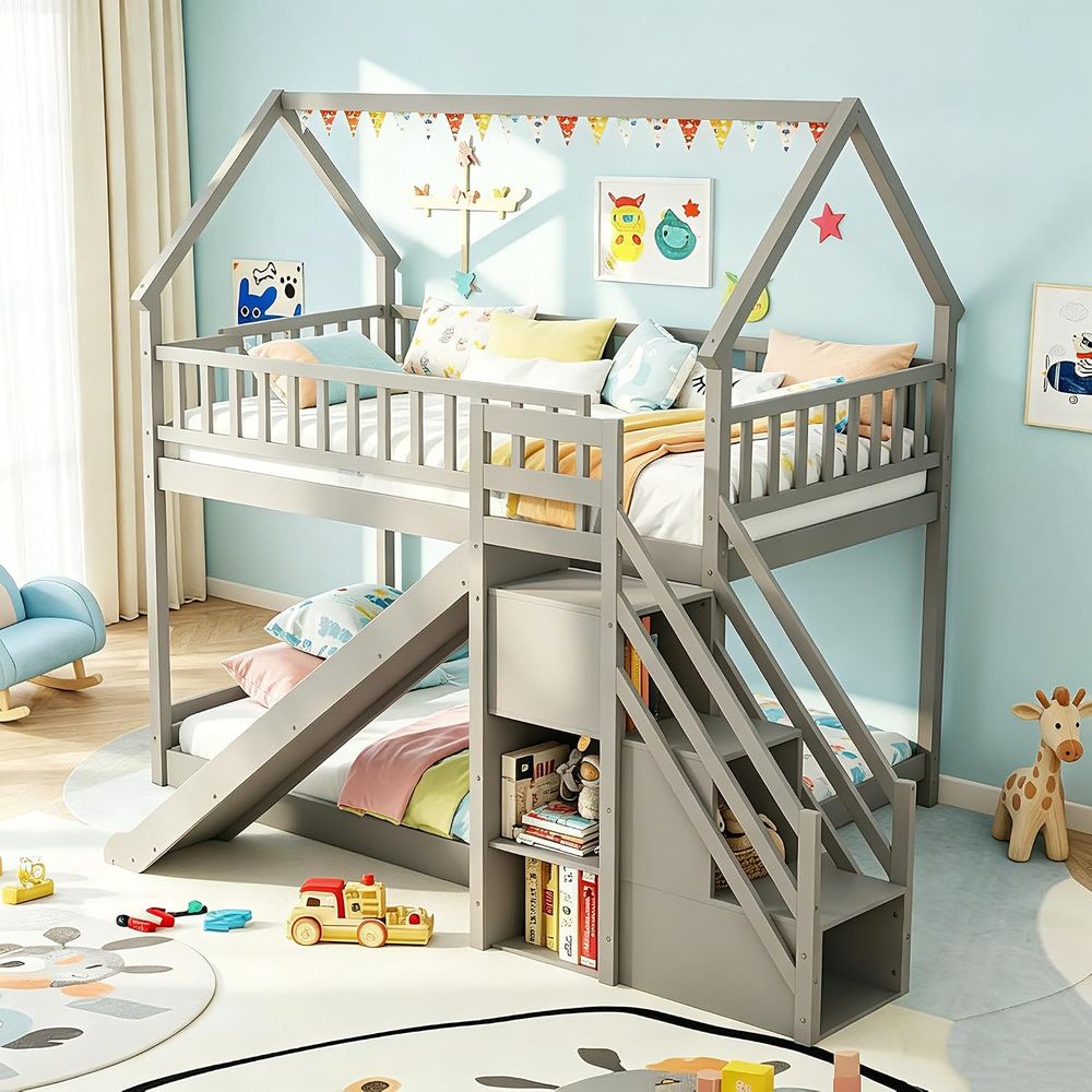 เตียงสองชั้นแบบ Twin Over Twin - Bunk Bed With Stairs And Slide บทวิจารณ์และราคา