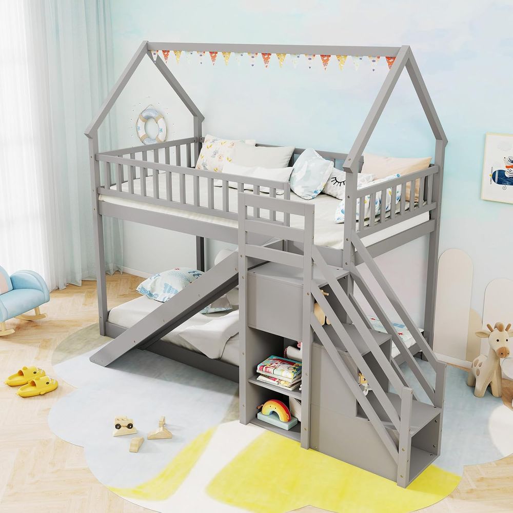 เตียงสองชั้นแบบ Twin Over Twin - Bunk Bed With Stairs And Slide บทวิจารณ์และราคา