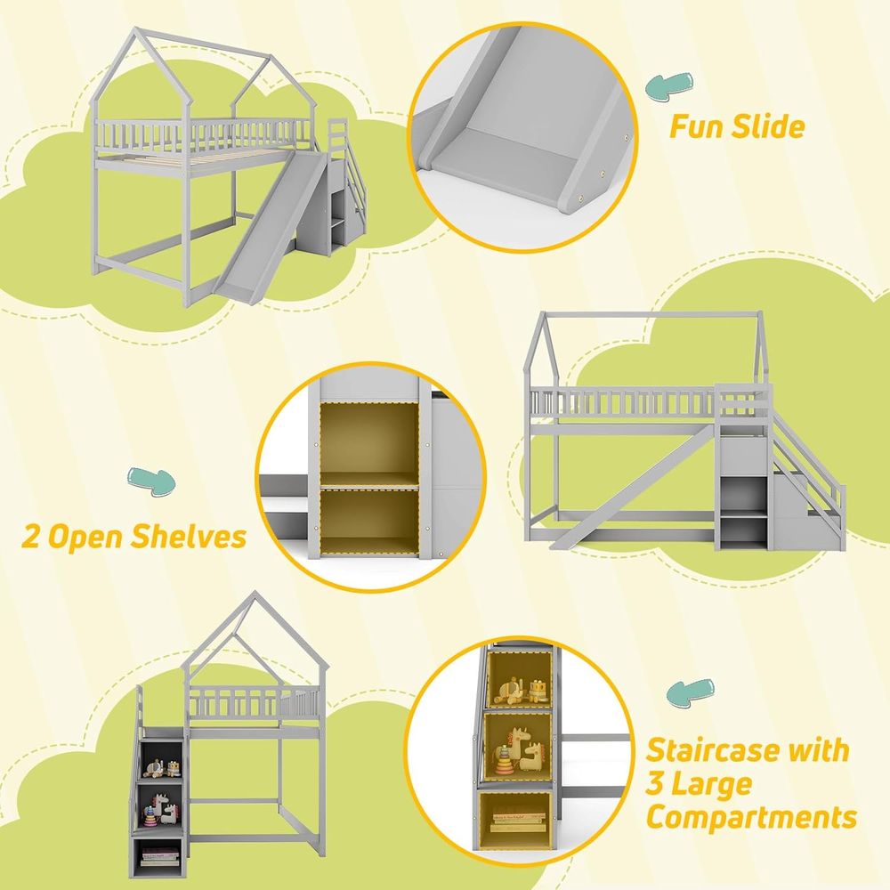 เตียงสองชั้นแบบ Twin Over Twin - Bunk Bed With Stairs And Slide บทวิจารณ์และราคา