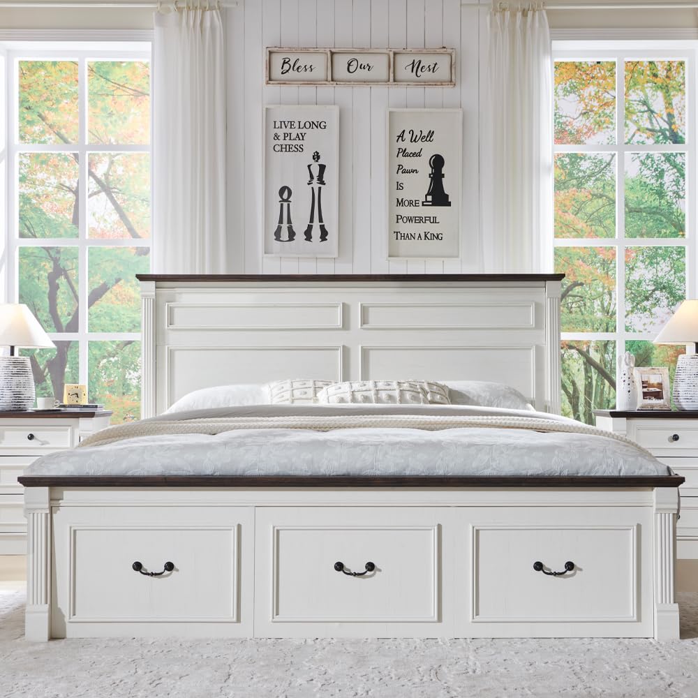 โครงเตียงขนาดคิงไซส์สไตล์ฟาร์ม - King Size Bed Frame With Storage Drawers บทวิจารณ์และราคา