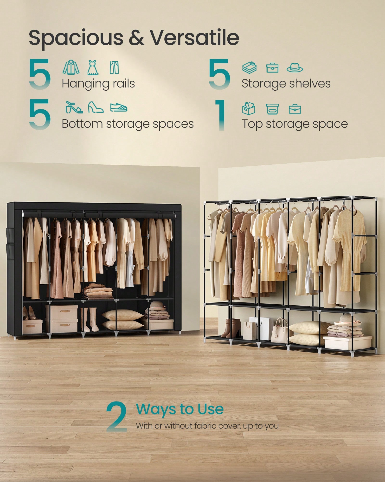 ตู้เสื้อผ้าแบบพกพาขนาดใหญ่พิเศ - Wardrobe Closet Portable Fabric Cover บทวิจารณ์และราคา