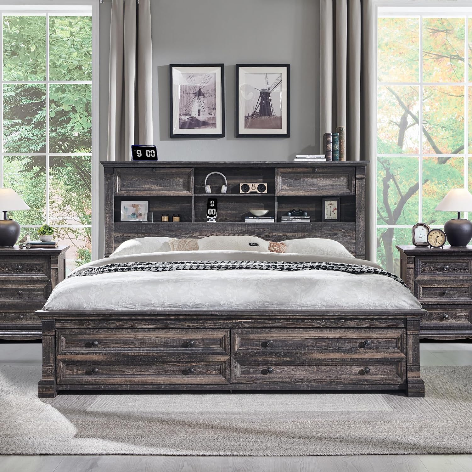 โครงเตียงขนาดคิงไซส์ หัวเตียง  - King Size Bed Frame With Storage Drawers บทวิจารณ์และราคา