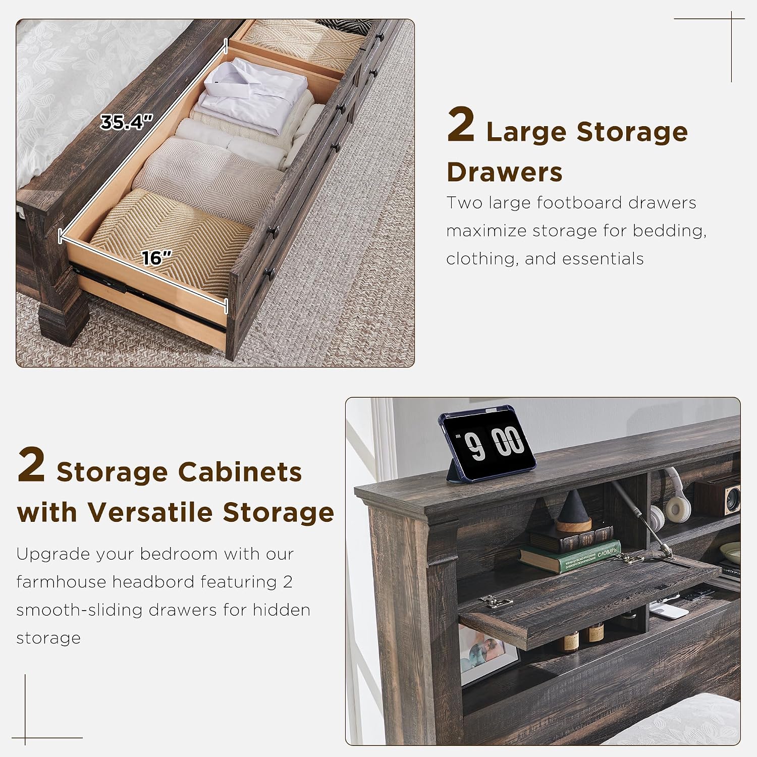 โครงเตียงขนาดคิงไซส์ หัวเตียง  - King Size Bed Frame With Storage Drawers บทวิจารณ์และราคา