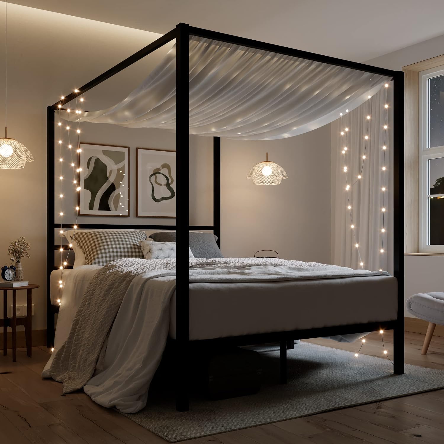 โครงเตียงเหล็กแบบมีหลังคา ขนาด - Canopy Bed Frame Metal Queen บทวิจารณ์และราคา
