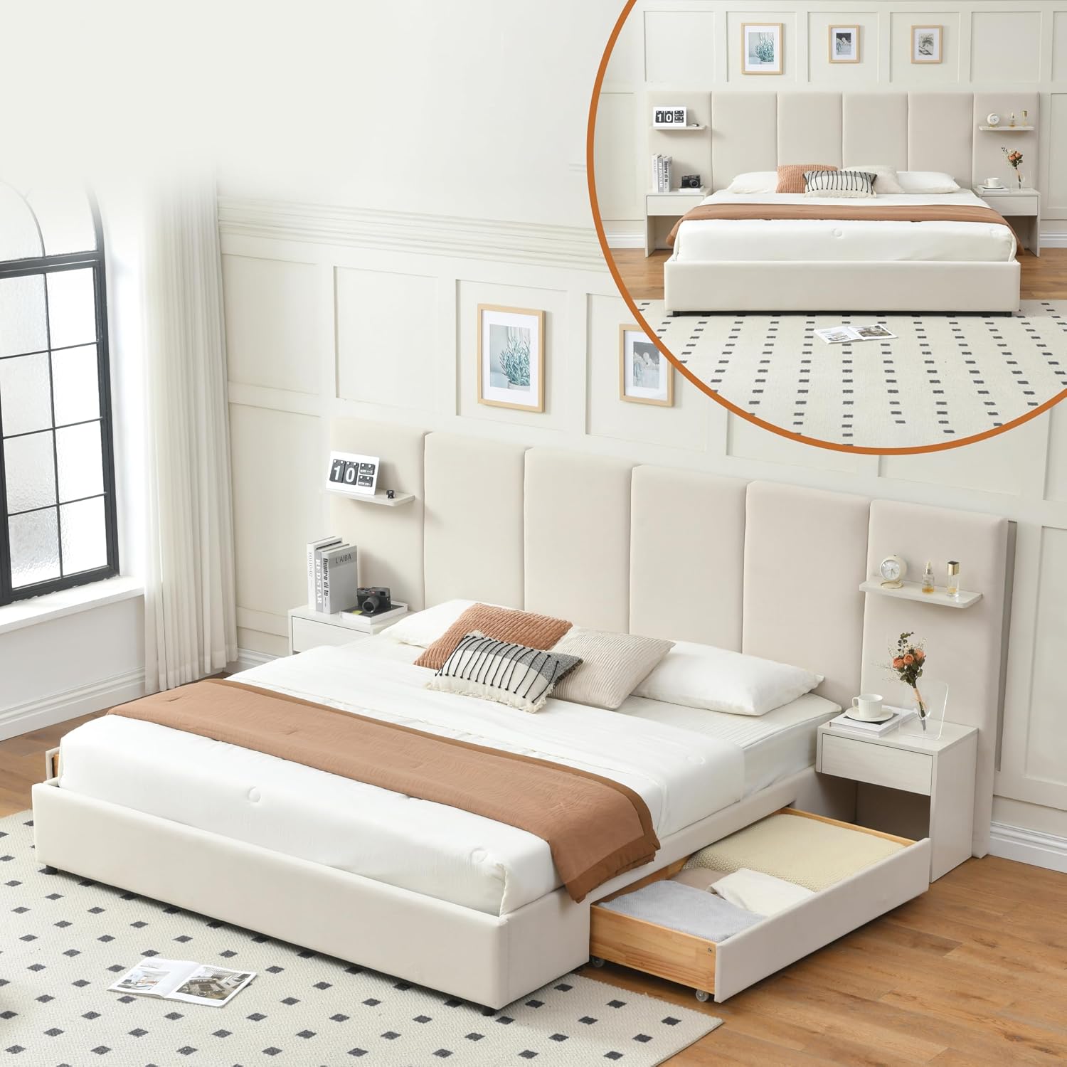 โครงเตียงขนาดคิงไซส์พร้อมที่เก - King Size Bed Frame With Storage Drawers บทวิจารณ์และราคา
