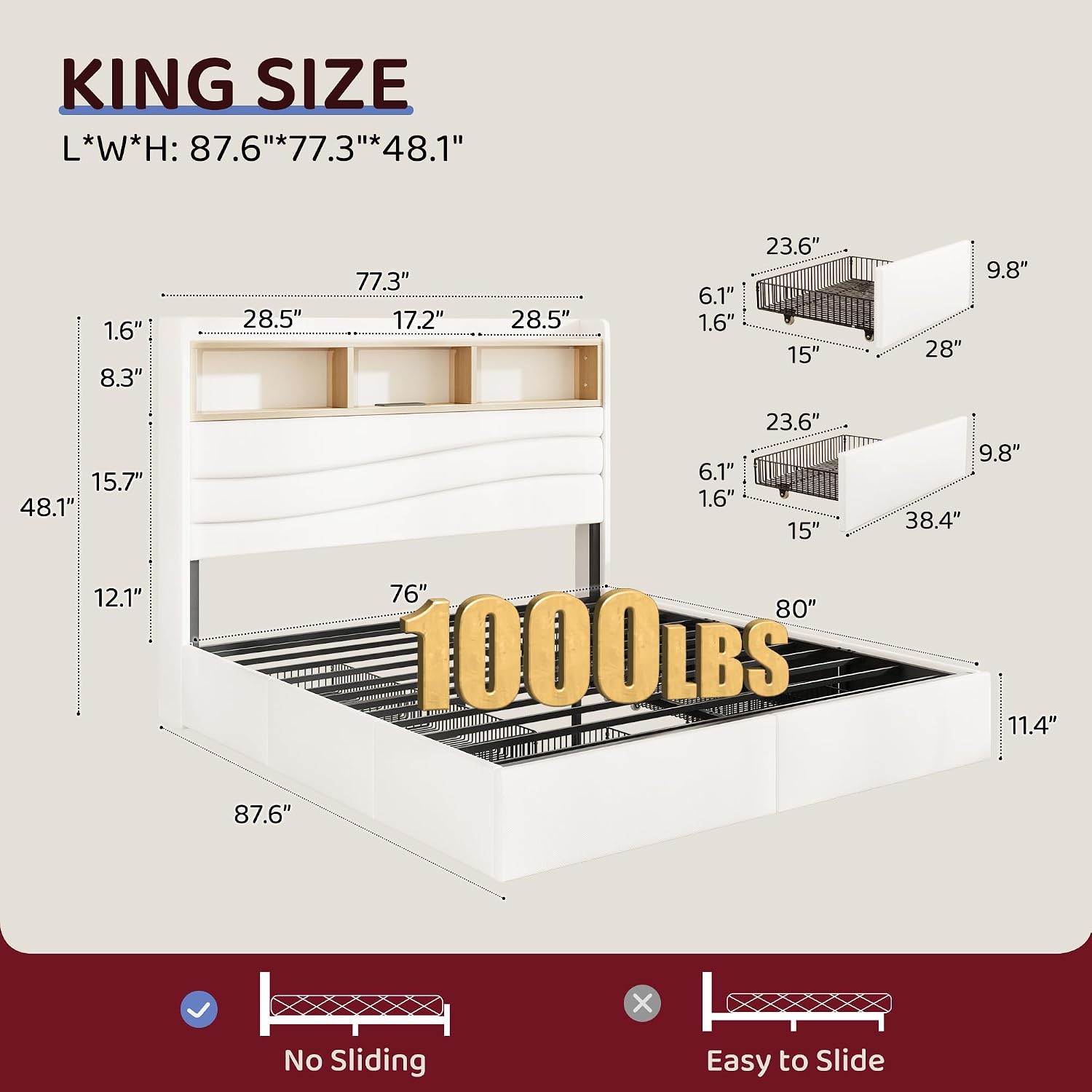 โครงเตียงขนาดคิงไซส์พร้อมลิ้นช - King Size Bed Frame With Storage Drawers บทวิจารณ์และราคา