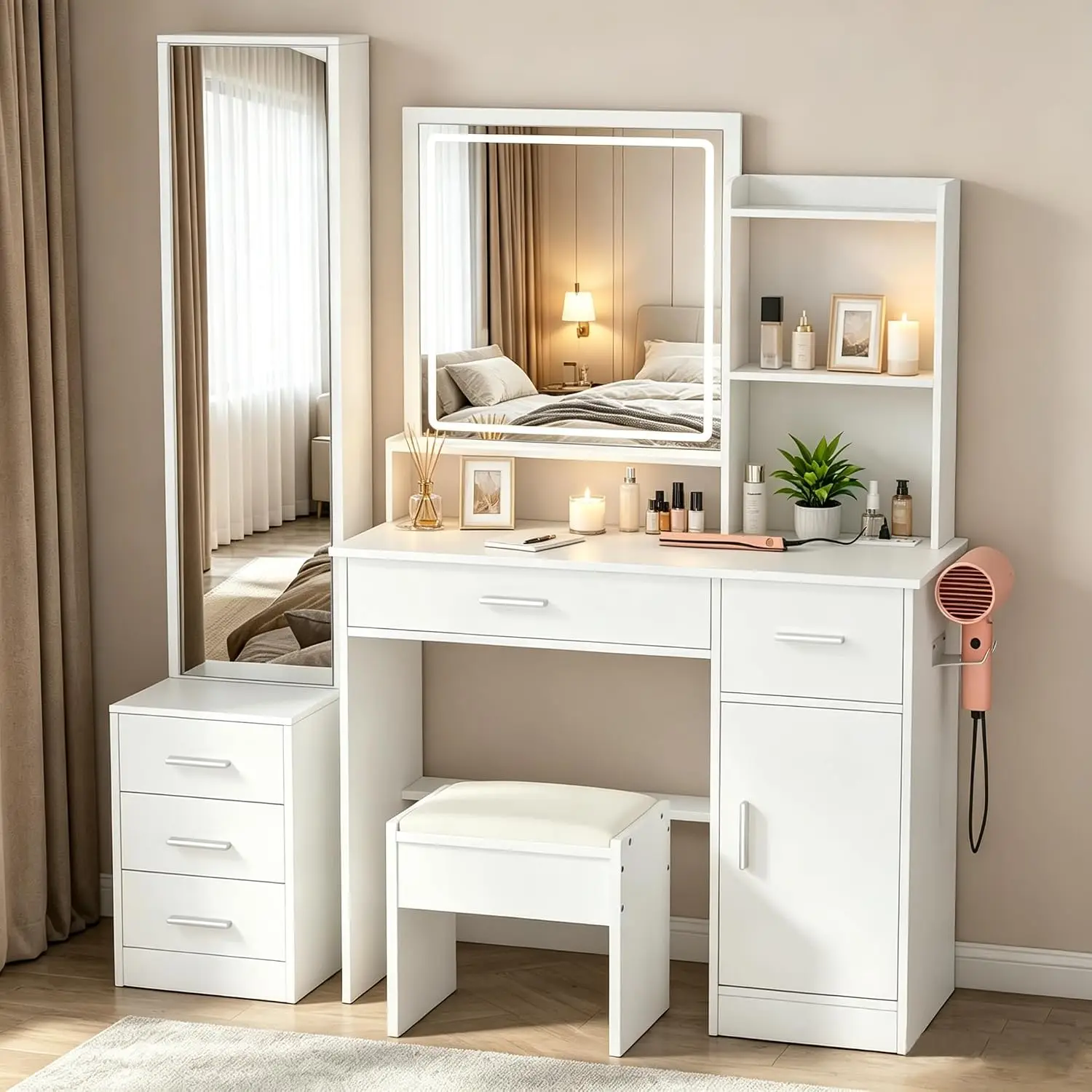 โต๊ะเครื่องแป้งพร้อมไฟและกระจก - Dressing Table Vanity With Lighted Mirror บทวิจารณ์และราคา