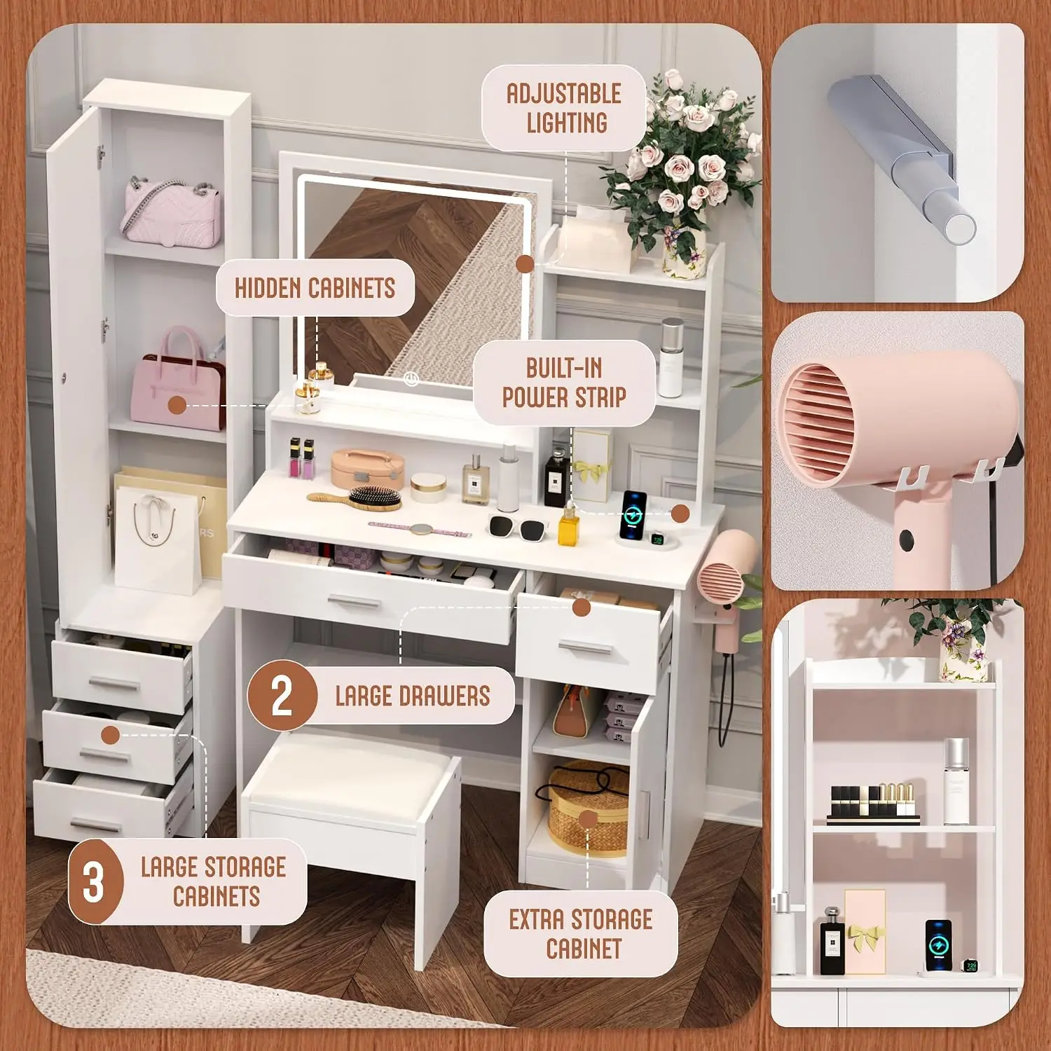 โต๊ะเครื่องแป้งพร้อมไฟและกระจก - Dressing Table Vanity With Lighted Mirror บทวิจารณ์และราคา