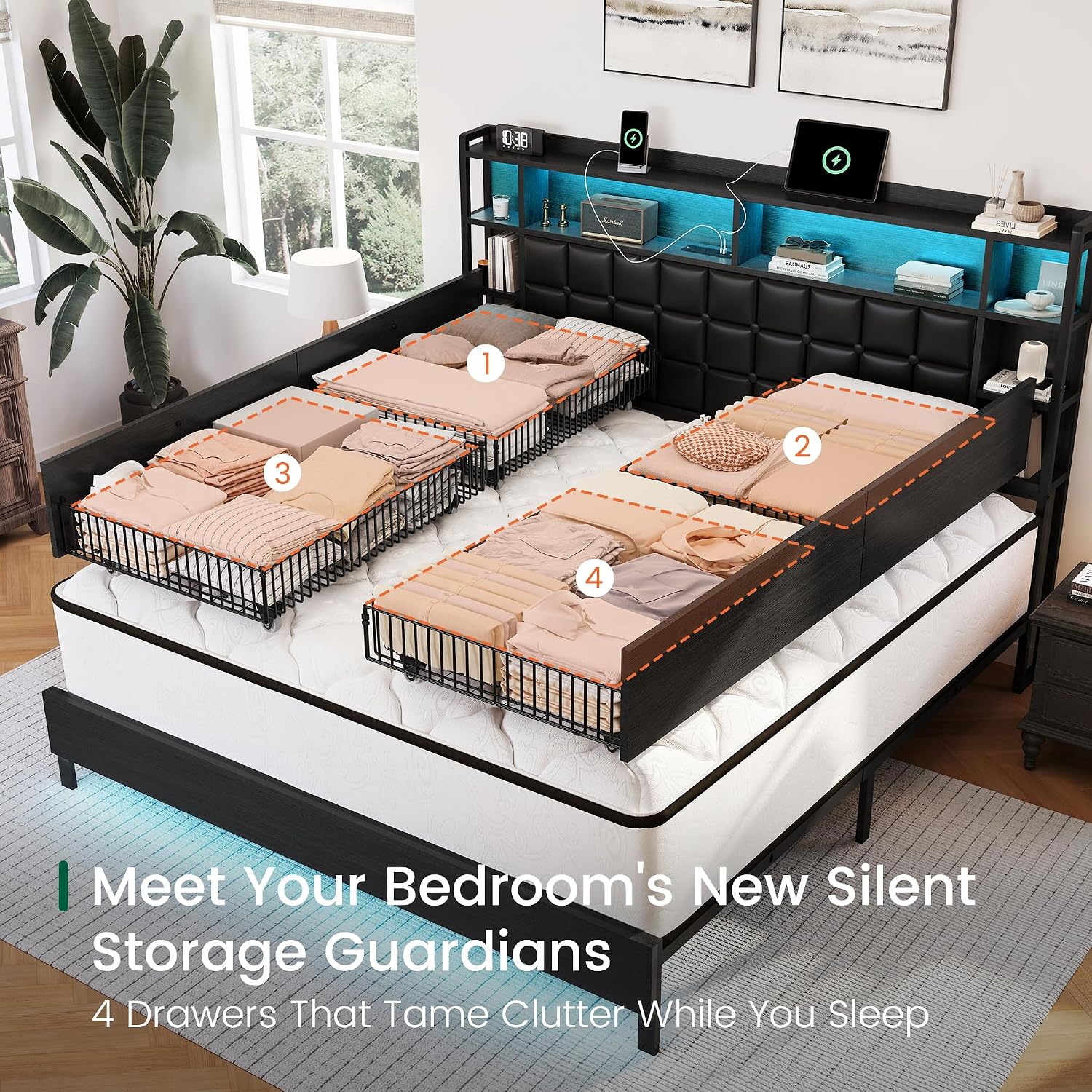 โครงเตียงไม้ขนาดคิงไซส์พร้อมลิ - King Size Bed Frame With Storage Drawers บทวิจารณ์และราคา