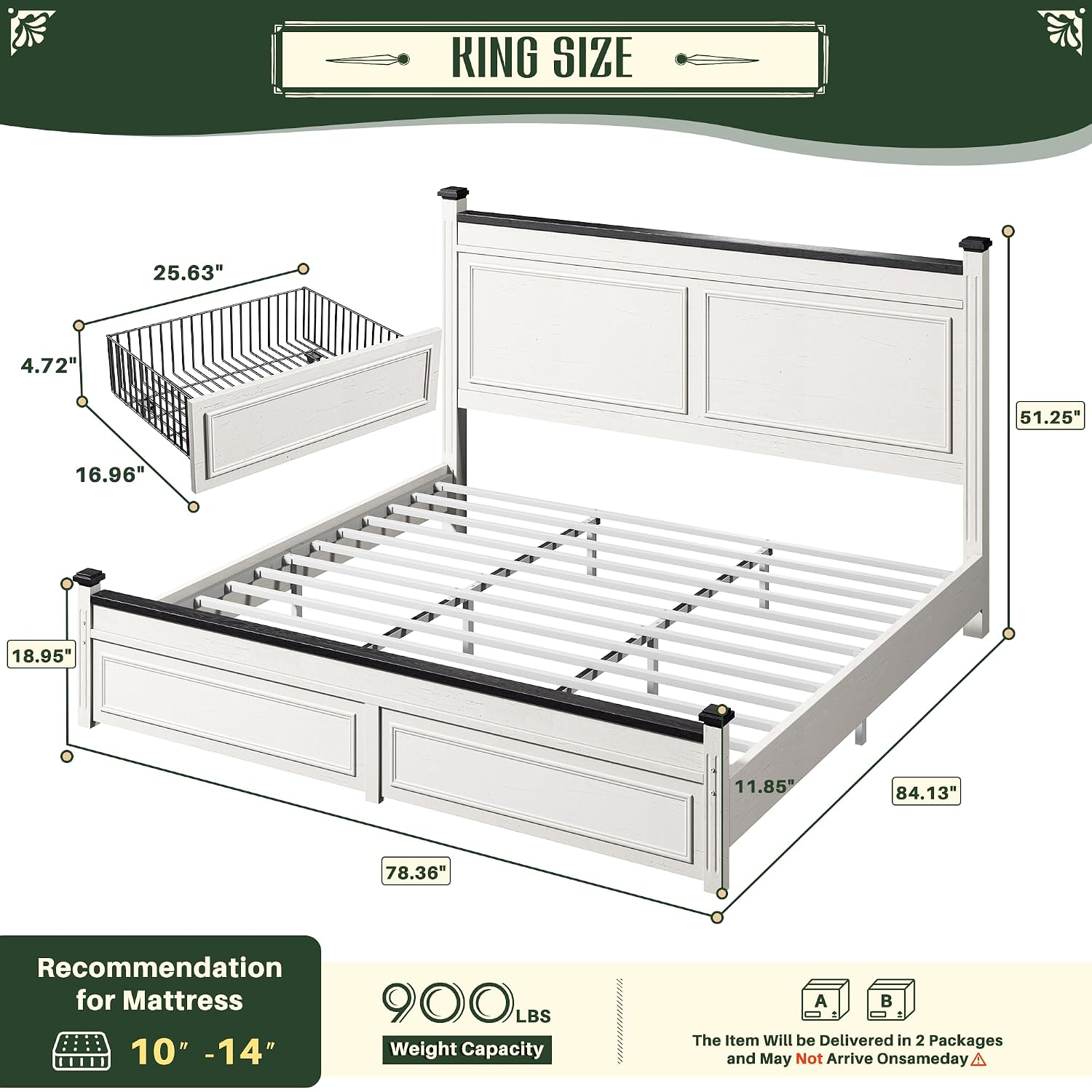 โครงเตียงขนาดคิงไซส์ หัวเตียงส - King Size Bed Frame With Storage Drawers บทวิจารณ์และราคา
