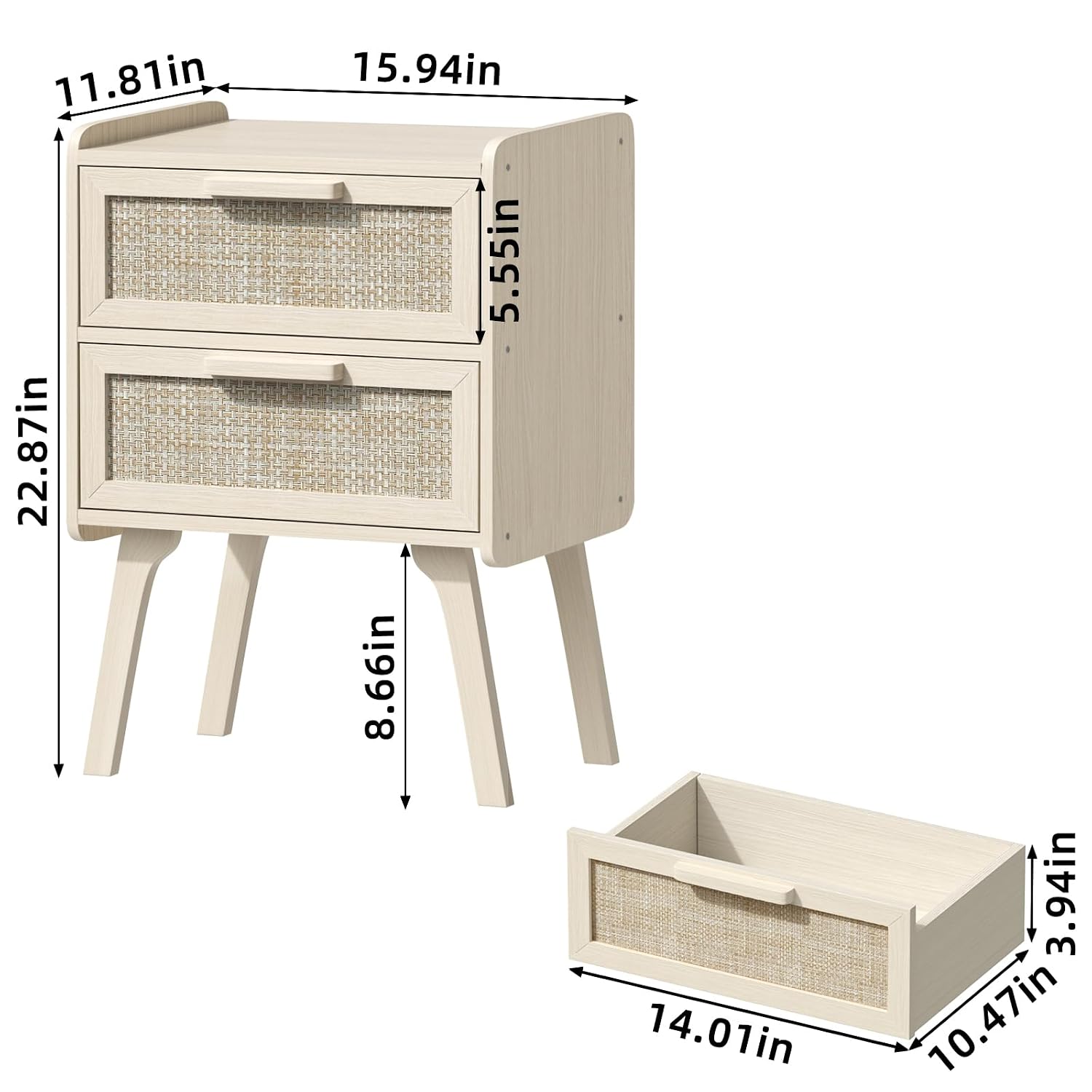 ชุดโต๊ะข้างเตียงหวาย 2 ตัว, โต - Solid Wood Nightstand 2 Drawers บทวิจารณ์และราคา