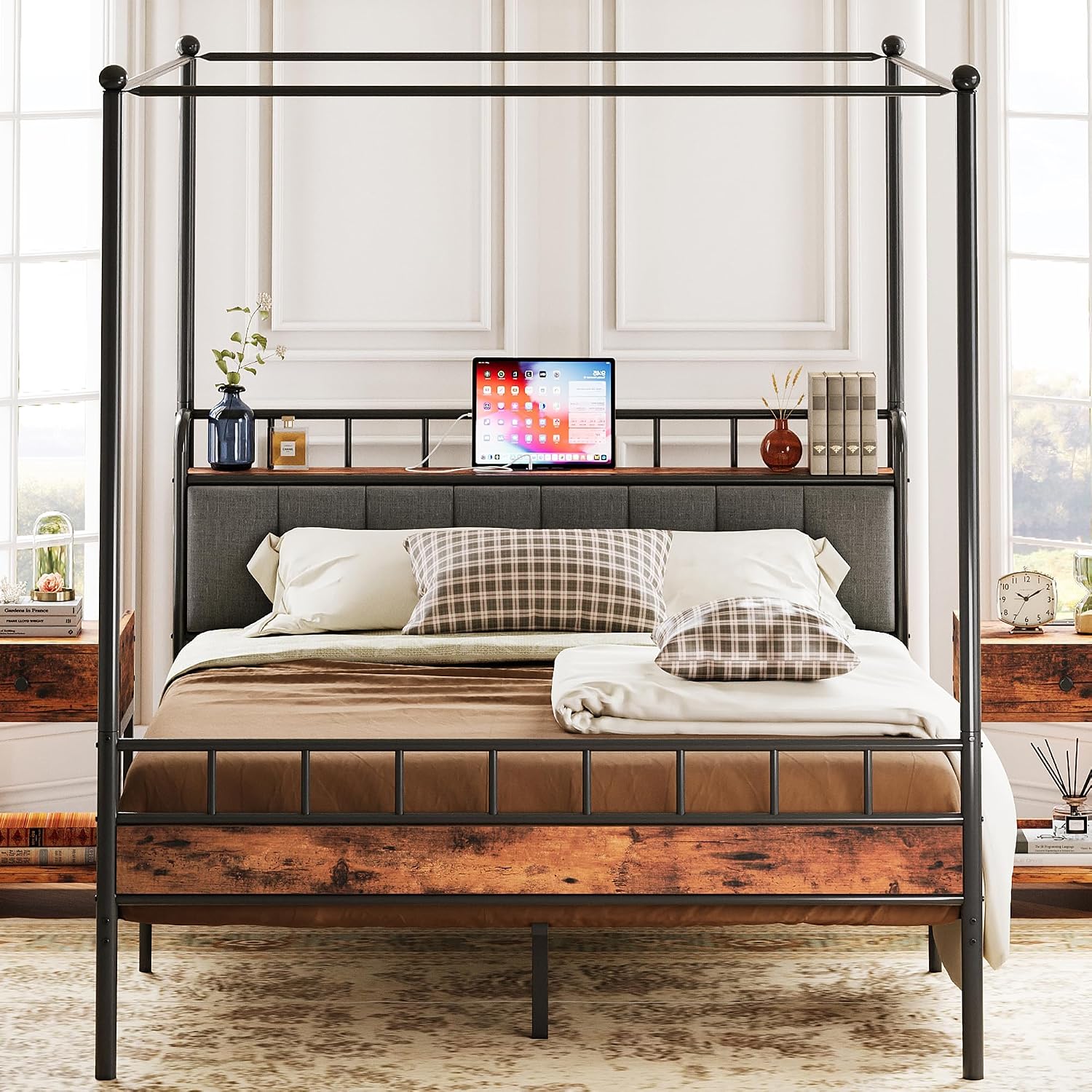เตียงควีนไซส์พร้อมโครงเตียงแบบ - Canopy Bed Frame Metal Queen บทวิจารณ์และราคา