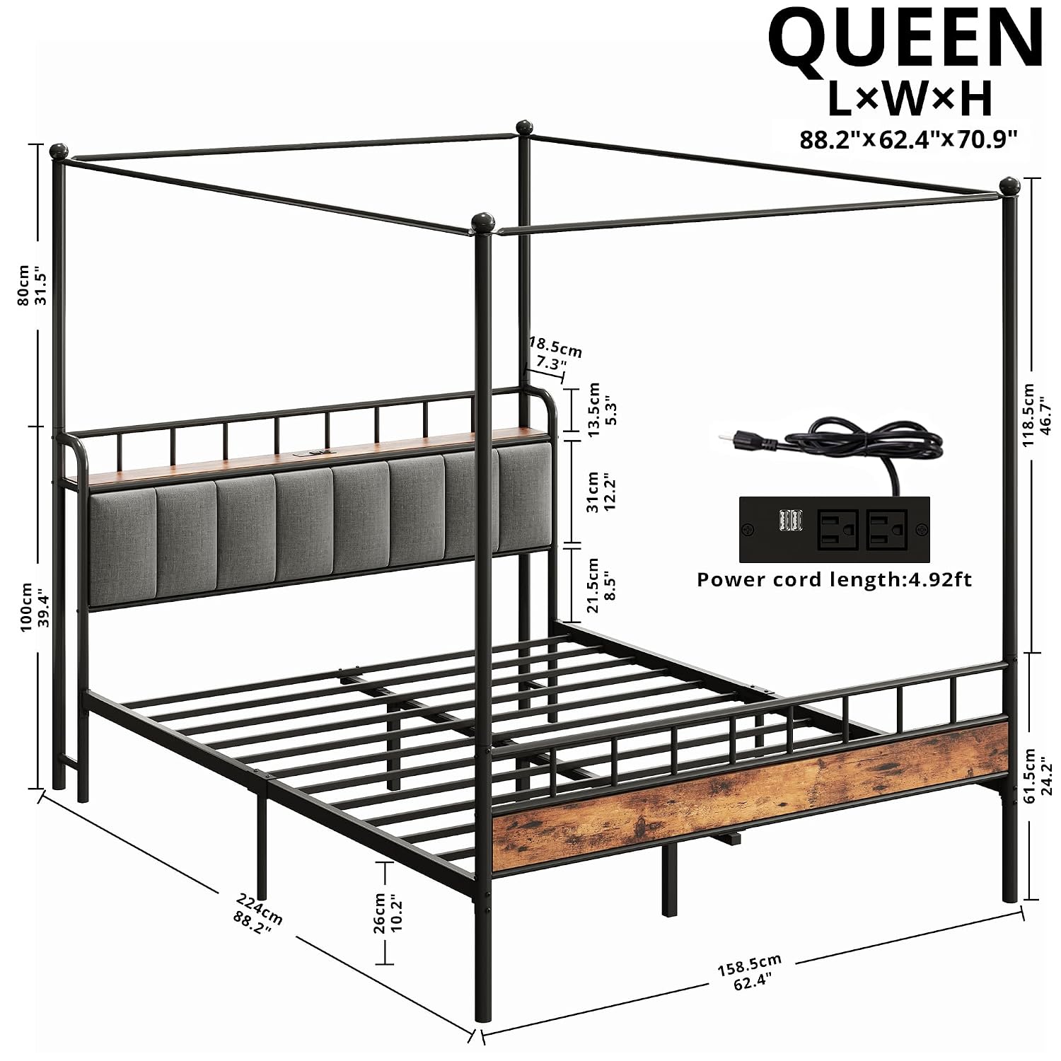 เตียงควีนไซส์พร้อมโครงเตียงแบบ - Canopy Bed Frame Metal Queen บทวิจารณ์และราคา