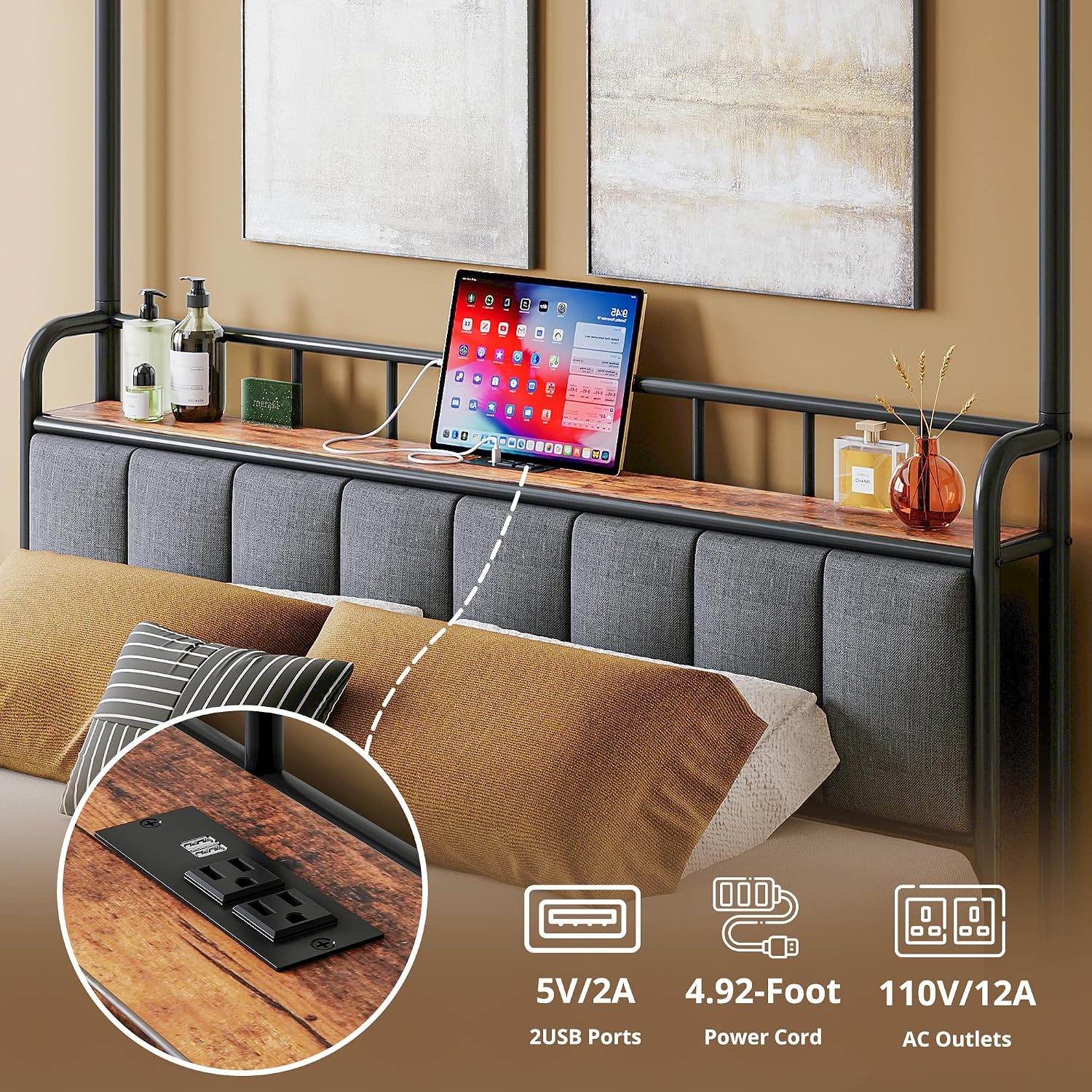 เตียงควีนไซส์พร้อมโครงเตียงแบบ - Canopy Bed Frame Metal Queen บทวิจารณ์และราคา