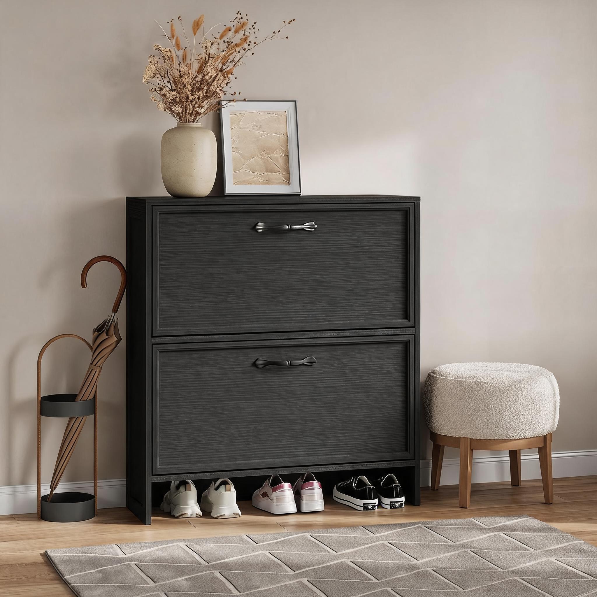 ตู้เก็บรองเท้าแบบ 2 ลิ้นชักพร้ - Shoe Rack Cabinet Narrow Entryway บทวิจารณ์และราคา