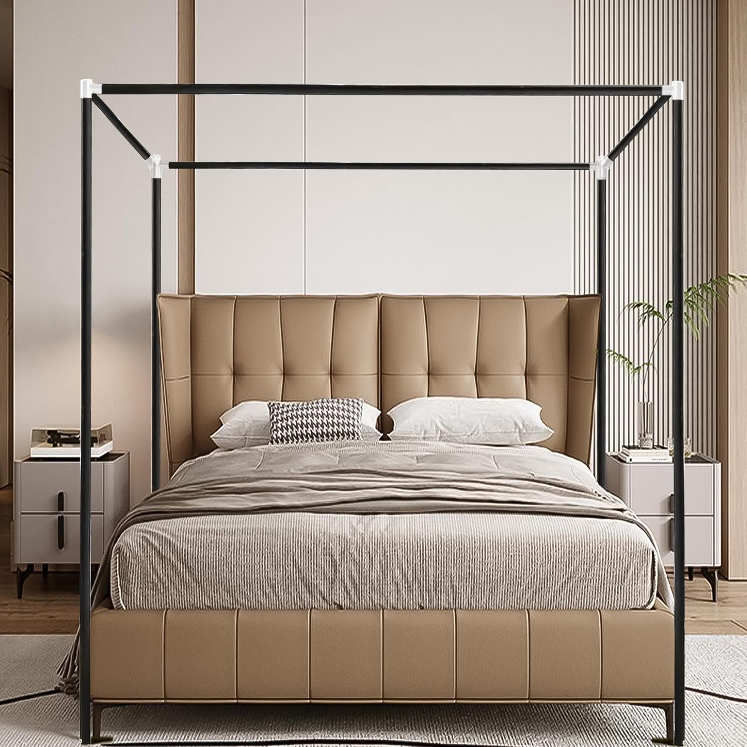 โครงเตียงแบบมีหลังคาทำจากสแตนเ - Canopy Bed Frame Metal Queen บทวิจารณ์และราคา