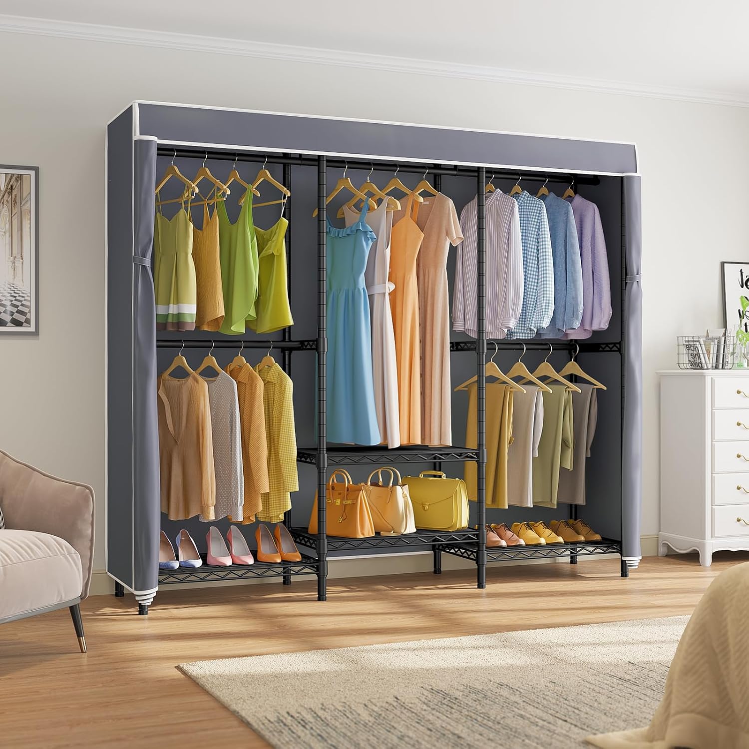 ราวแขวนเสื้อผ้าแบบมีฝาปิดพร้อม - Wardrobe Closet Portable Fabric Cover บทวิจารณ์และราคา