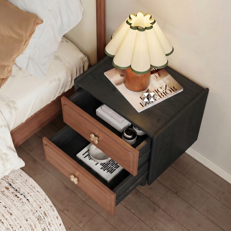 เฟอร์นิเจอร์บ้าน โต๊ะข้างเตียง - Solid Wood Nightstand 2 Drawers บทวิจารณ์และราคา