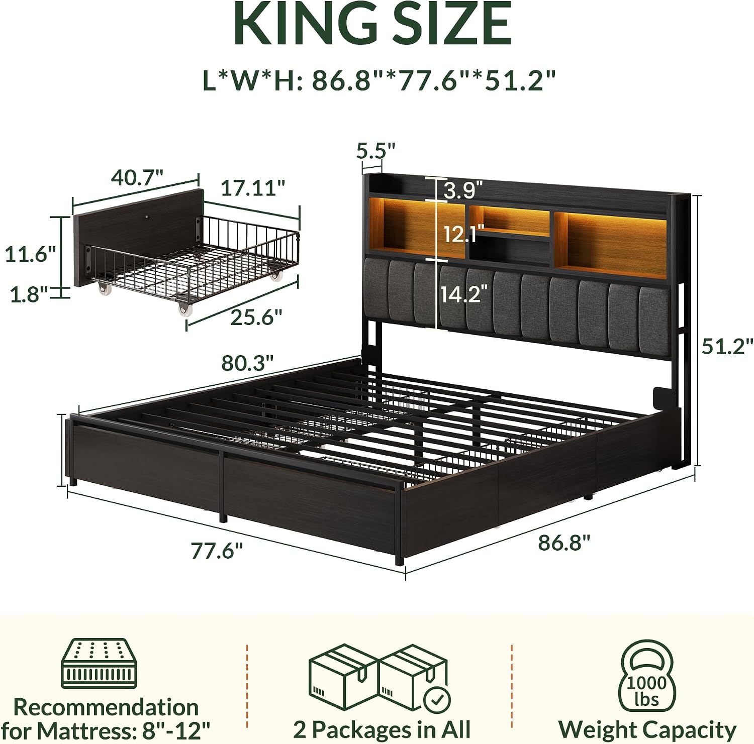 โครงเตียงคิงไซส์พร้อมลิ้นชักเก - King Size Bed Frame With Storage Drawers บทวิจารณ์และราคา