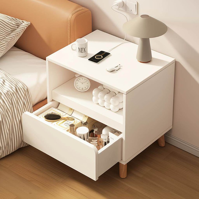 โต๊ะข้างเตียงสีขาว ห้องนอนพร้อ - Solid Wood Nightstand 2 Drawers บทวิจารณ์และราคา
