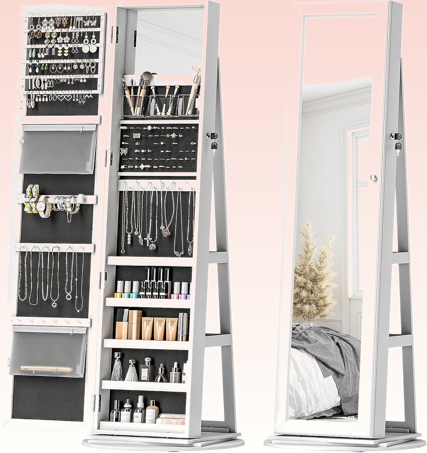 HOMCOM 360 °   ตู้เก็บเครื่องป - Full Length Mirror Jewelry Armoire บทวิจารณ์และราคา