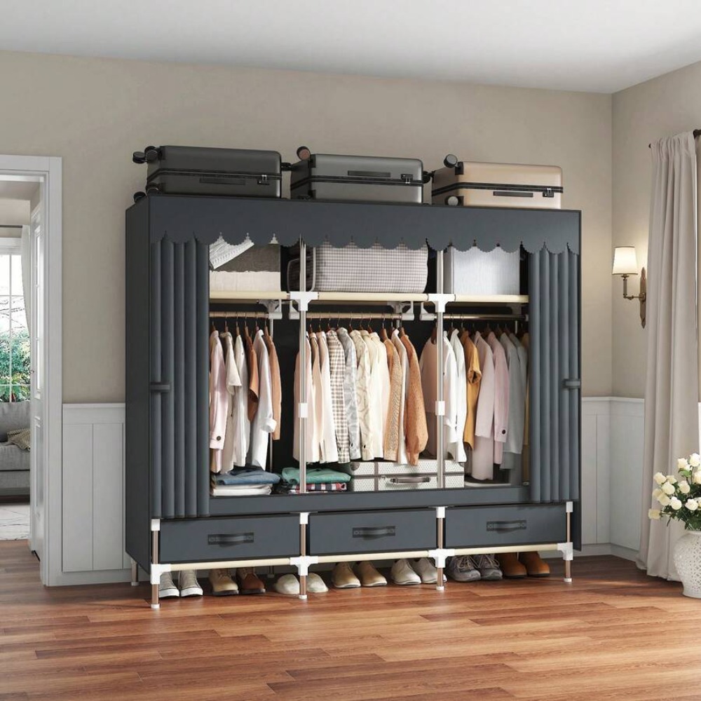 ตู้เสื้อผ้าแบบพกพา, โครงเหล็กแ - Wardrobe Closet Portable Fabric Cover บทวิจารณ์และราคา