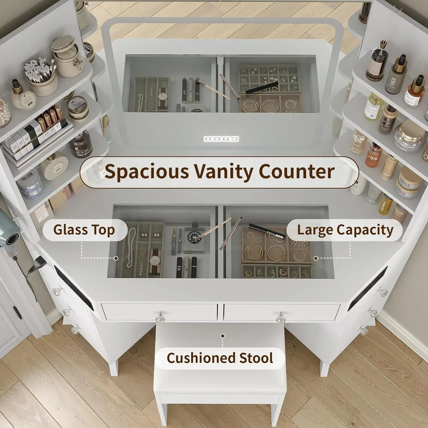 โต๊ะเครื่องแป้งเข้ามุมพร้อมลิ้ - Dressing Table Vanity With Lighted Mirror บทวิจารณ์และราคา