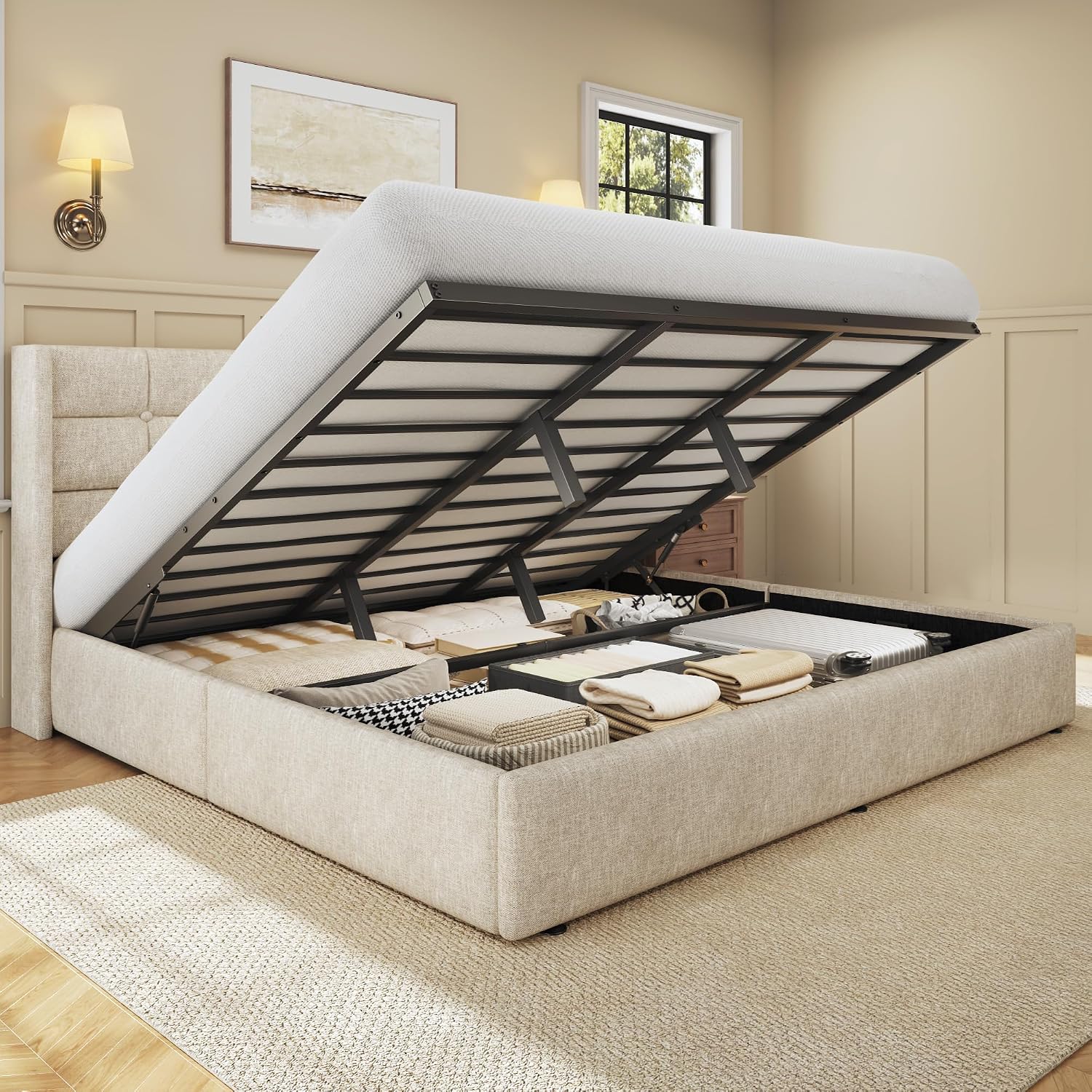 โครงเตียงยกเก็บของขนาดคิงไซส์, - Gas Lift Storage Bed Hydraulic บทวิจารณ์และราคา