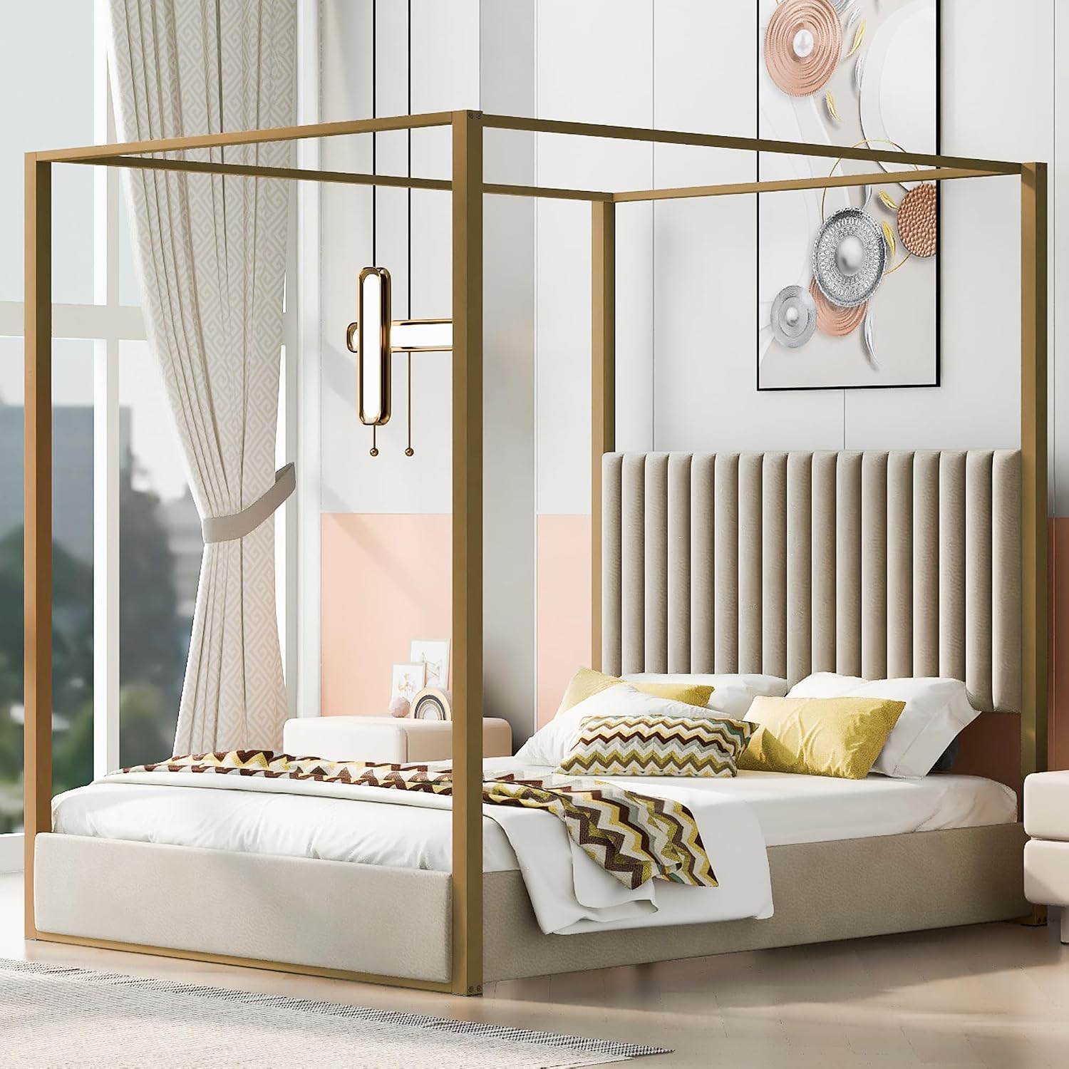 เตียงแพลตฟอร์มแบบมีหลังคาสไตล์ - Canopy Bed Frame Metal Queen บทวิจารณ์และราคา