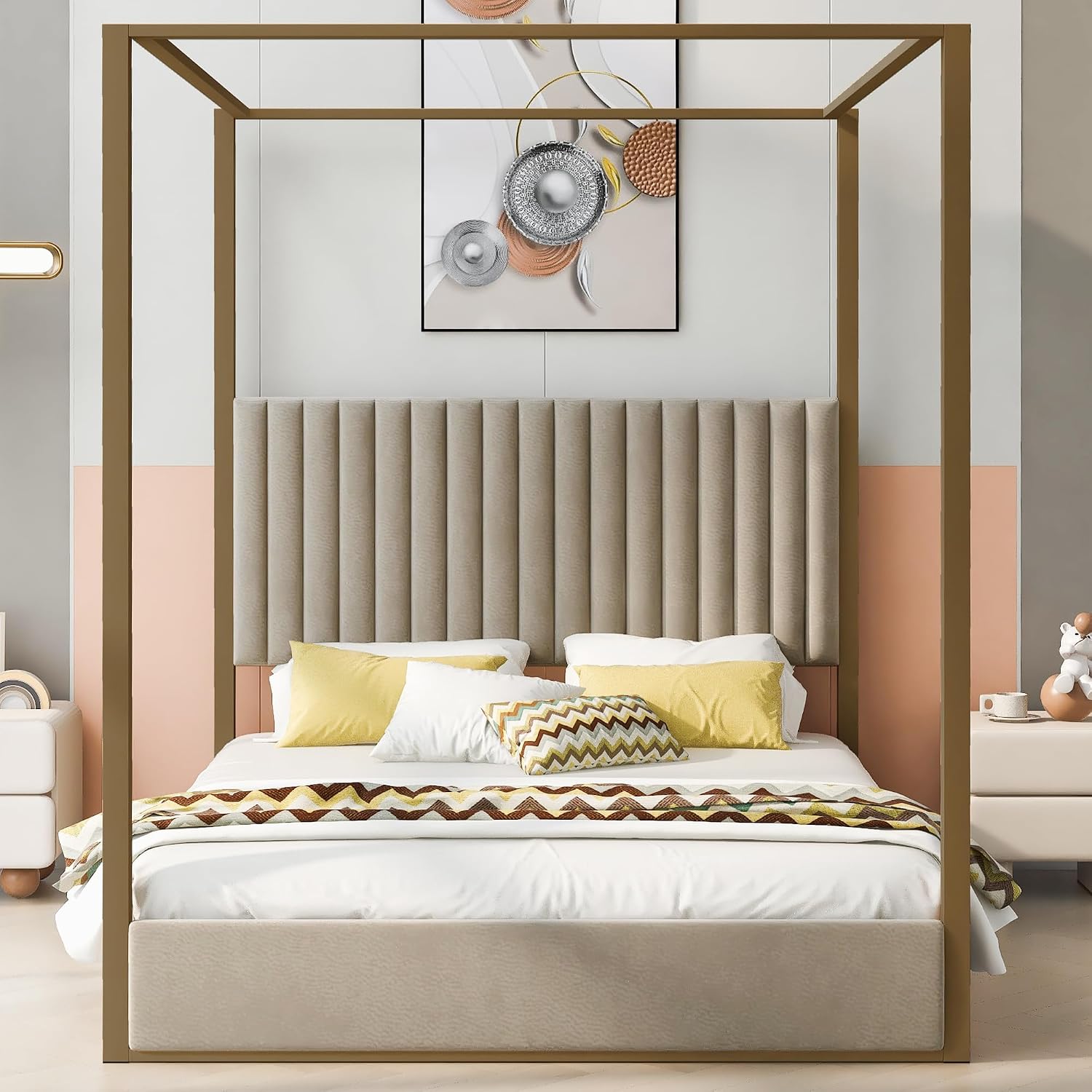เตียงแพลตฟอร์มแบบมีหลังคาสไตล์ - Canopy Bed Frame Metal Queen บทวิจารณ์และราคา