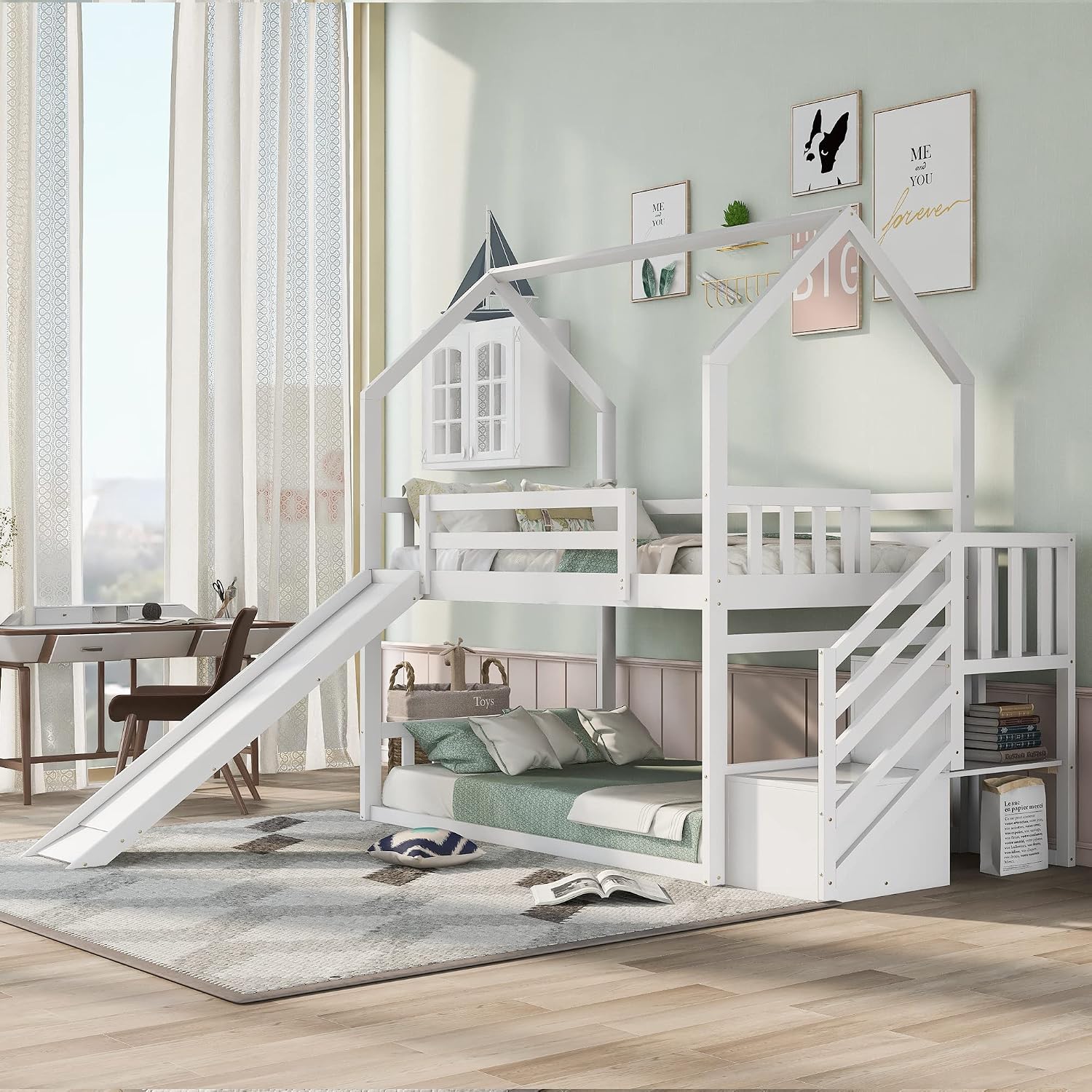 เตียงสองชั้นแบบ Twin Over Twin - Bunk Bed With Stairs And Slide บทวิจารณ์และราคา