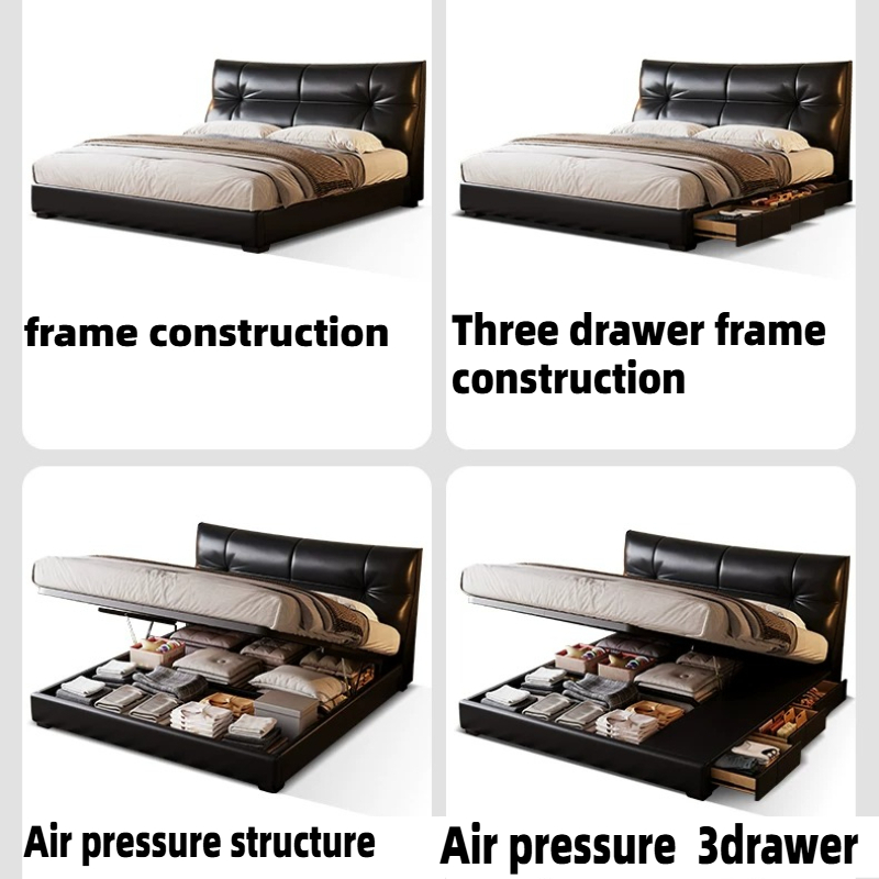 เตียงหนัง PU สีดำสไตล์อิตาลี พ - King Size Bed Frame With Storage Drawers บทวิจารณ์และราคา