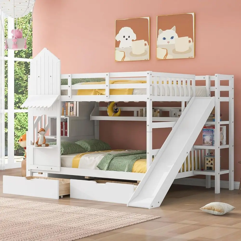 เตียงสองชั้นสำหรับเด็กสีขาวพร้ - Bunk Bed With Stairs And Slide บทวิจารณ์และราคา