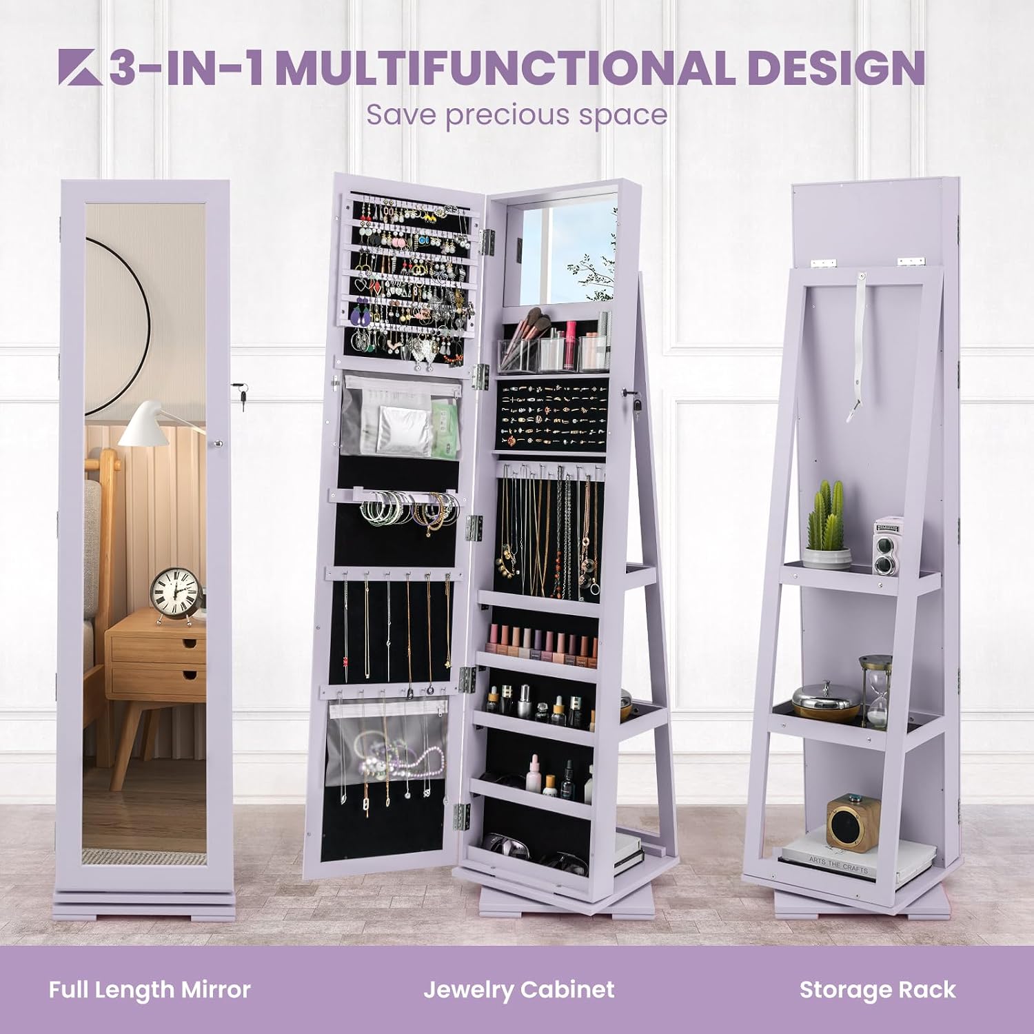 ตู้เก็บเครื่องประดับแบบหมุนได้ - Full Length Mirror Jewelry Armoire บทวิจารณ์และราคา