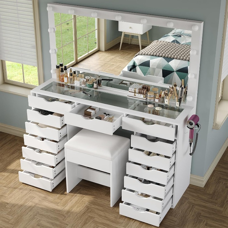 โต๊ะเครื่องแป้ง Yanosaku พร้อม - Dressing Table Vanity With Lighted Mirror บทวิจารณ์และราคา