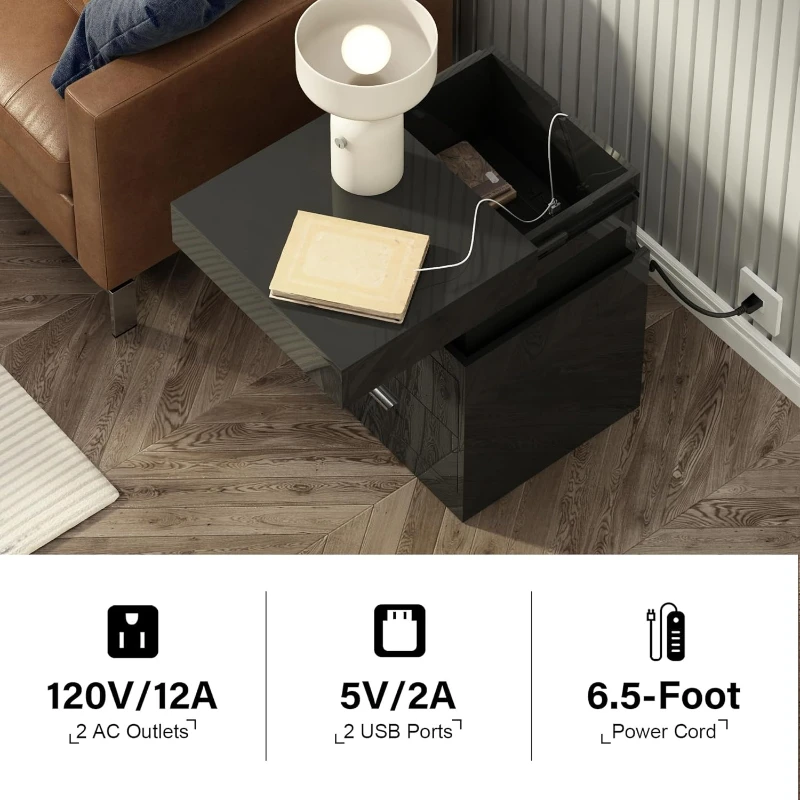 โต๊ะข้างเตียง LED พร้อมสถานีชา - Solid Wood Nightstand 2 Drawers บทวิจารณ์และราคา