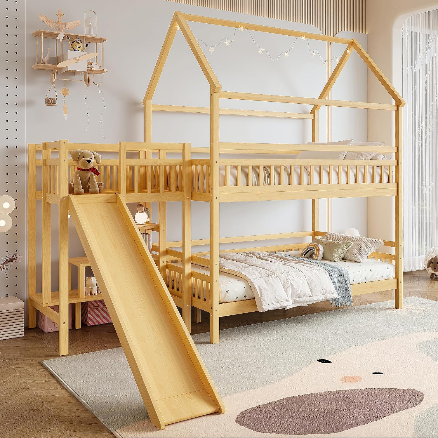 เตียงสองชั้นแบบเต็มขนาดพร้อมหล - Bunk Bed With Stairs And Slide บทวิจารณ์และราคา