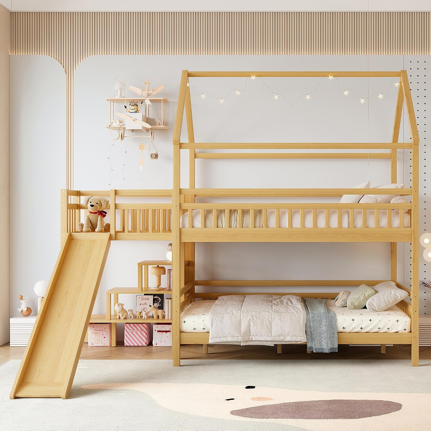 เตียงสองชั้นแบบเต็มขนาดพร้อมหล - Bunk Bed With Stairs And Slide บทวิจารณ์และราคา