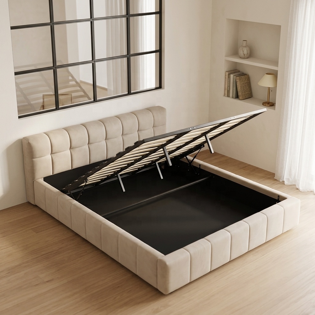 เตียงนุ่มสไตล์โมเดิร์นพร้อมที่ - Gas Lift Storage Bed Hydraulic บทวิจารณ์และราคา