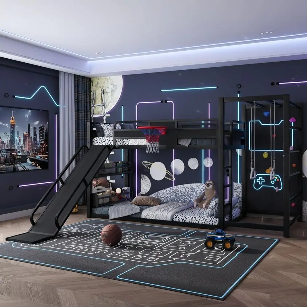 เตียงสองชั้นโลหะพร้อมห่วงบาสเก - Bunk Bed With Stairs And Slide บทวิจารณ์และราคา